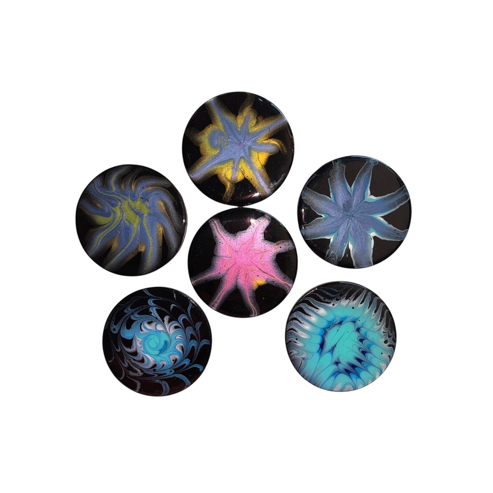 Fluid Art coaster Set 4in Multicolor Resin Cork 6 pieces trippy vibe - Picture 2 of 9